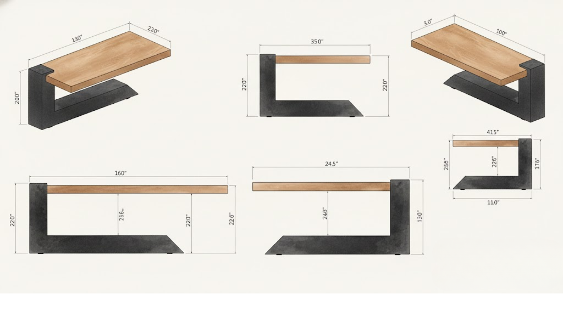 Mesa estilo industrial diseño CAD